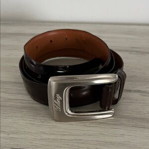 DKNY Dark Brown Leather Belt with Silver Buckle